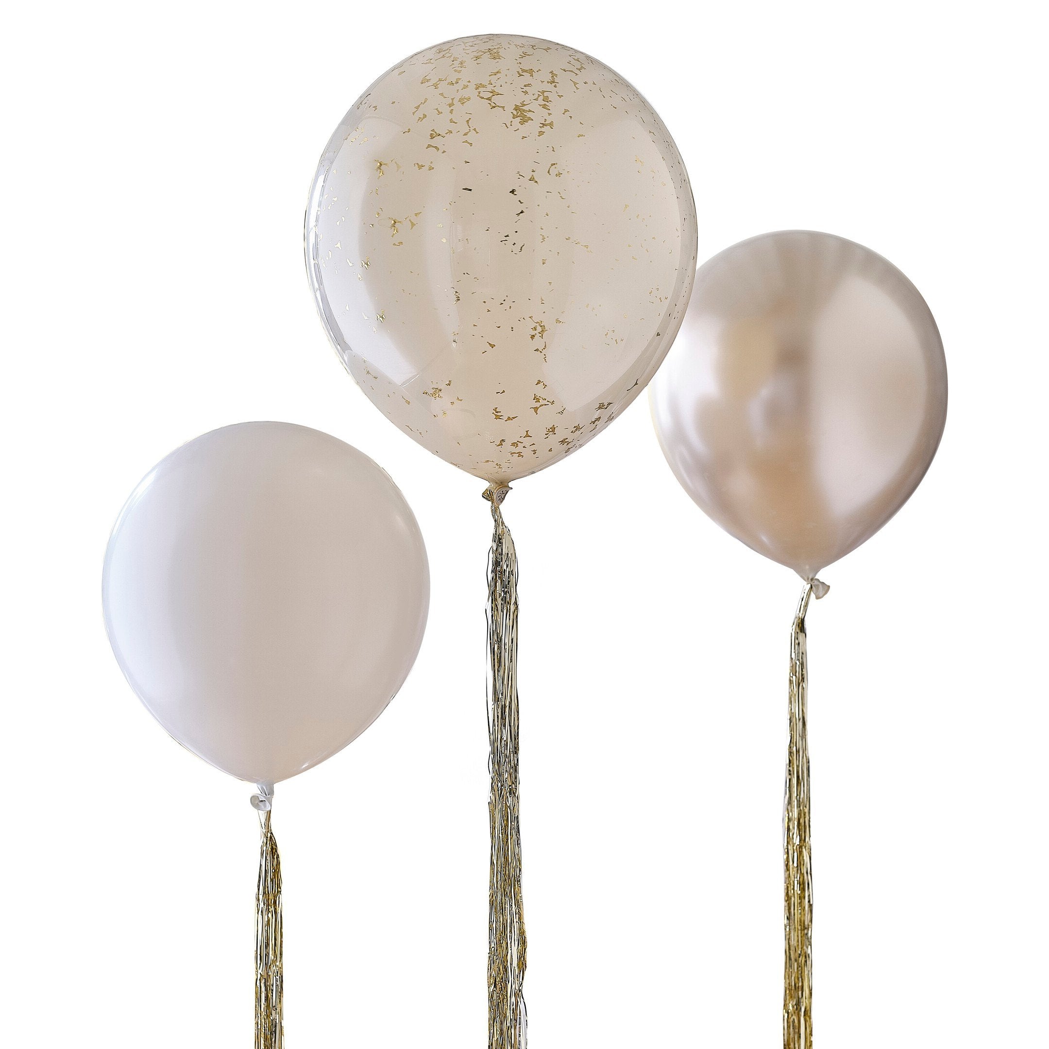 Baloni s konfetima Ginger Ray - Neutral & Gold sa zlatnim repovima