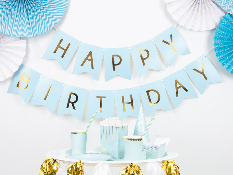 Banner napis Happy birthday za rojstni dan, moder. Dekoracija za vsak rojstni dan, poskrbi, da bo rojstni dan res nepozaben.