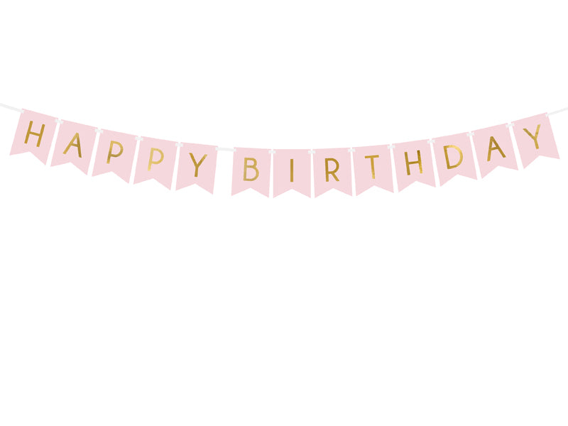 Banner napis Happy birthday roza barve, dekoracija za vašo rojstnodnevno praznovanje.