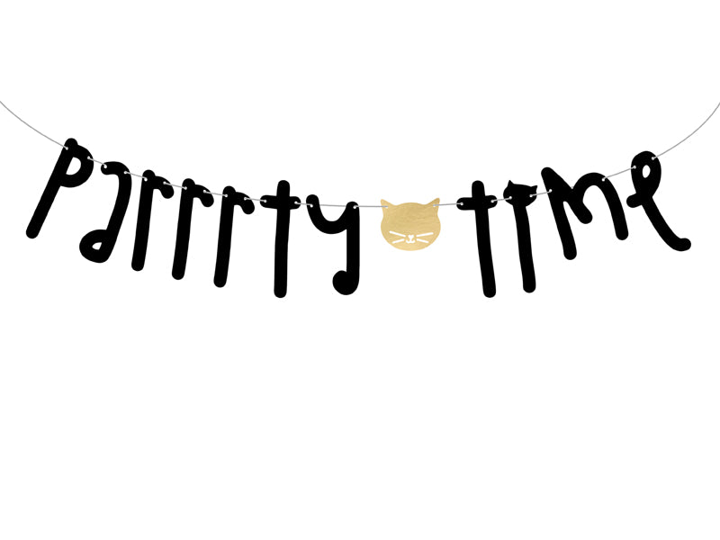 Banner, viseč napis Parrrty Time za pravo rojstnodnevno mačjo zabavo