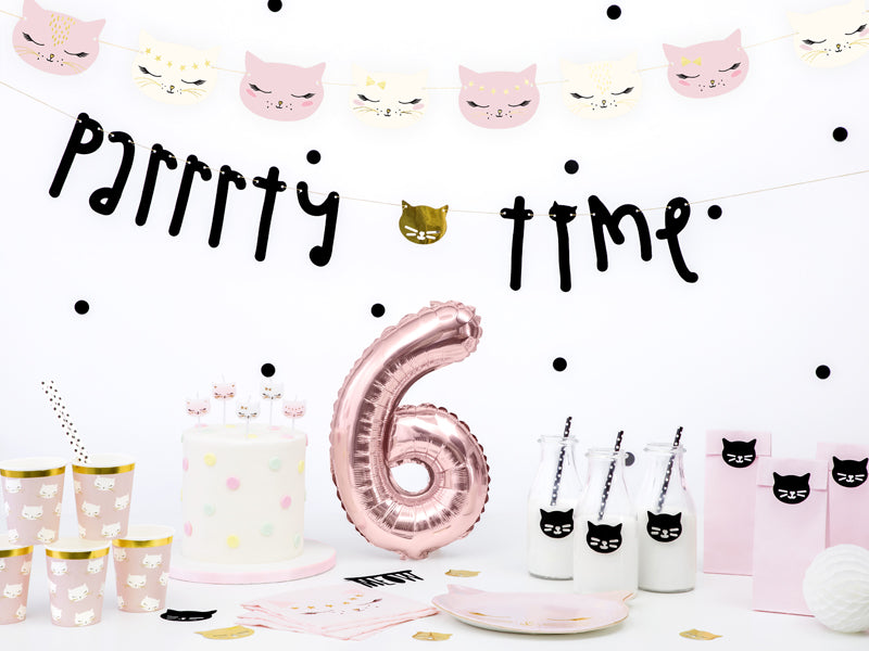 Banner, viseč napis Parrrty Time za pravo rojstnodnevno mačjo zabavo