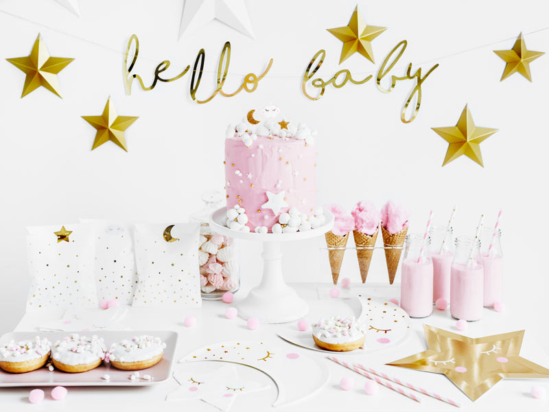 Banner napis Hello baby, zlat viseč napis. Dekoracija za najlboljši baby shower