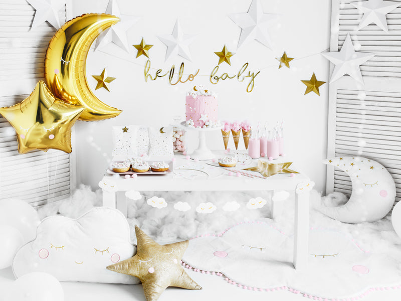 Banner napis Hello baby, zlat viseč napis. Dekoracija za najlboljši baby shower