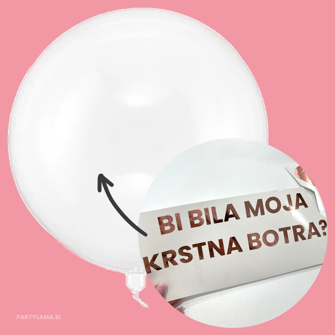 prozoren balon z napisom, napis po naročilu