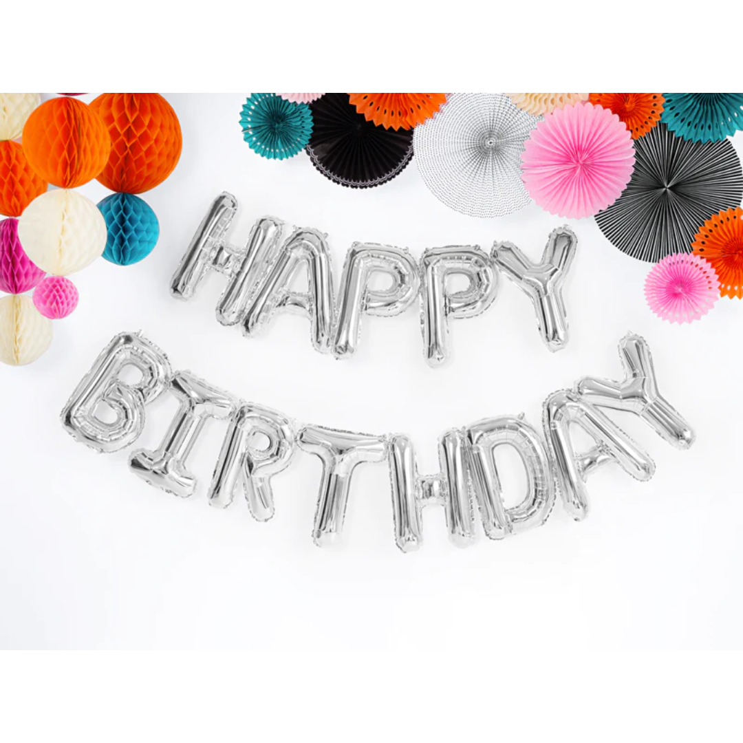 Balon folija natpis - Happy birthday, silver