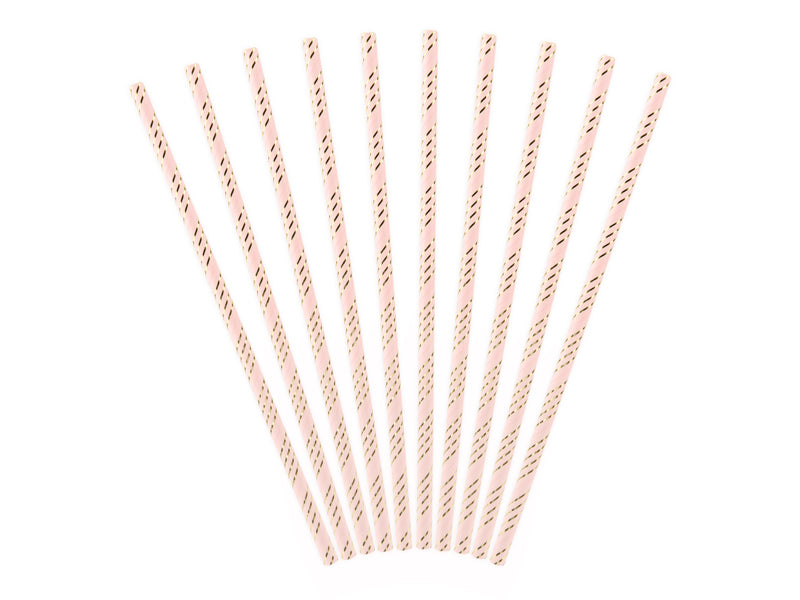 Papirnate slamke - Baby pink, zlatne pruge