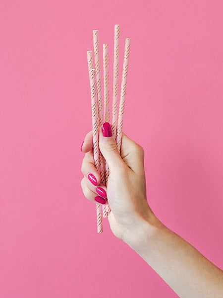 Papirnate slamke - Baby pink, zlatne pruge