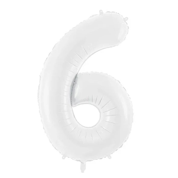 Balon broj - 6, bijeli, 86 cm