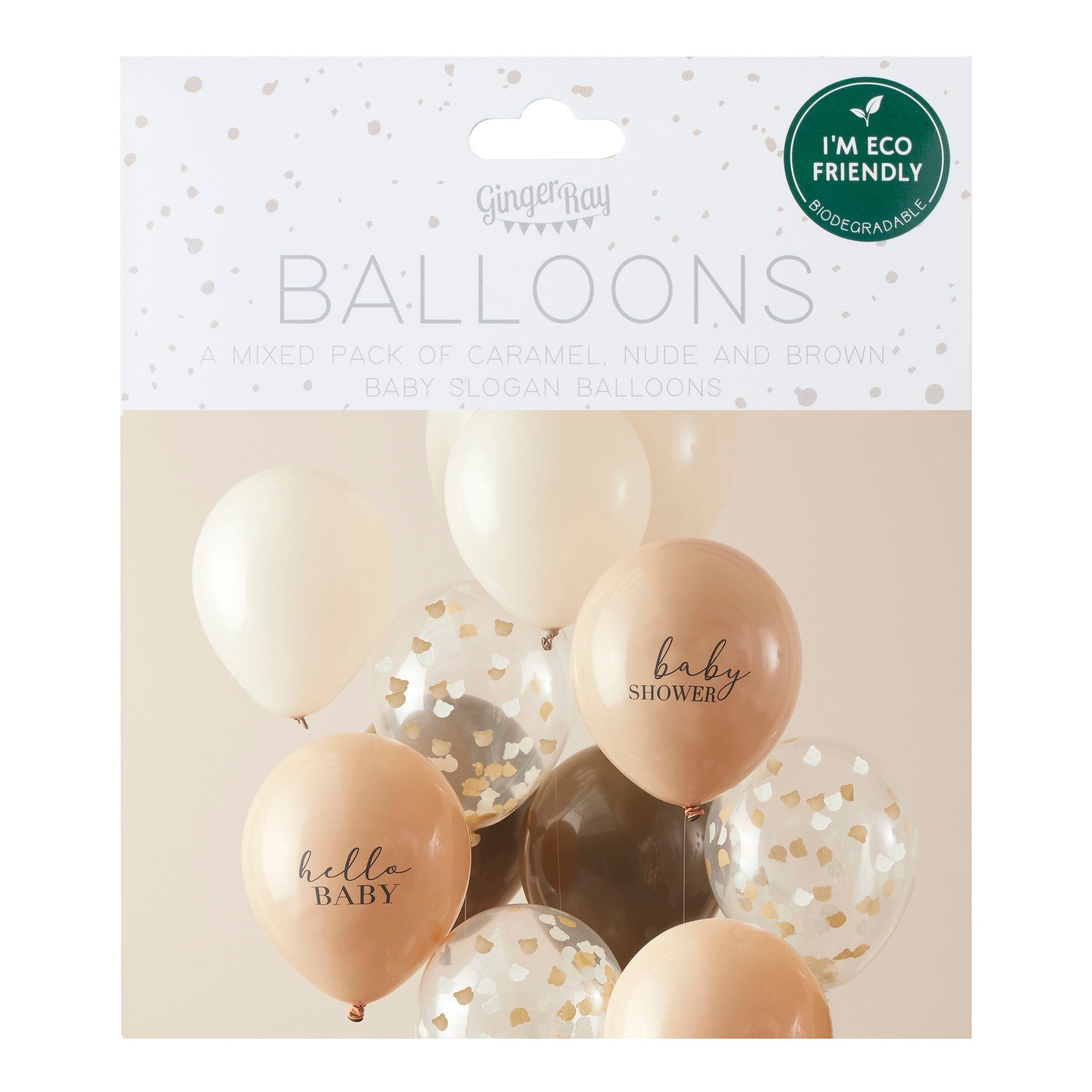 Lateks baloni s konfetima Ginger Ray - Hello Baby, brown