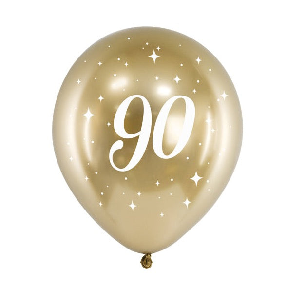 Sjajni baloni - Zlatni s printom 90, 6 kom