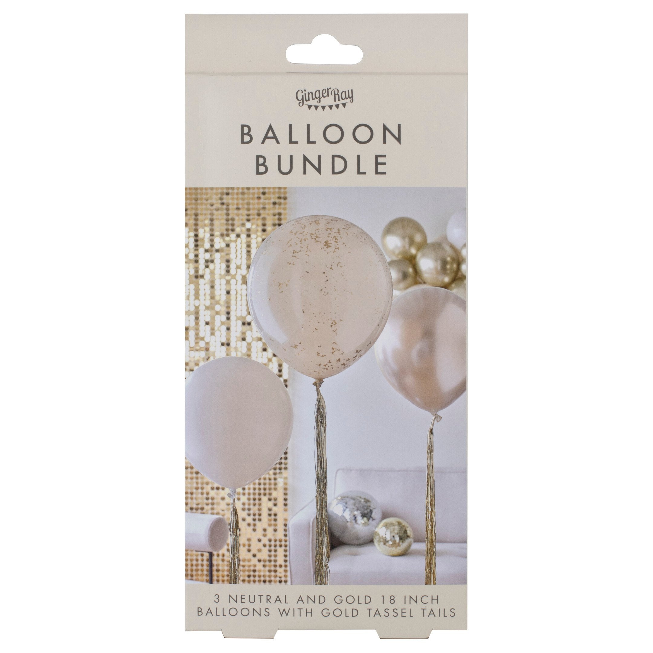 Baloni s konfetima Ginger Ray - Neutral & Gold sa zlatnim repovima
