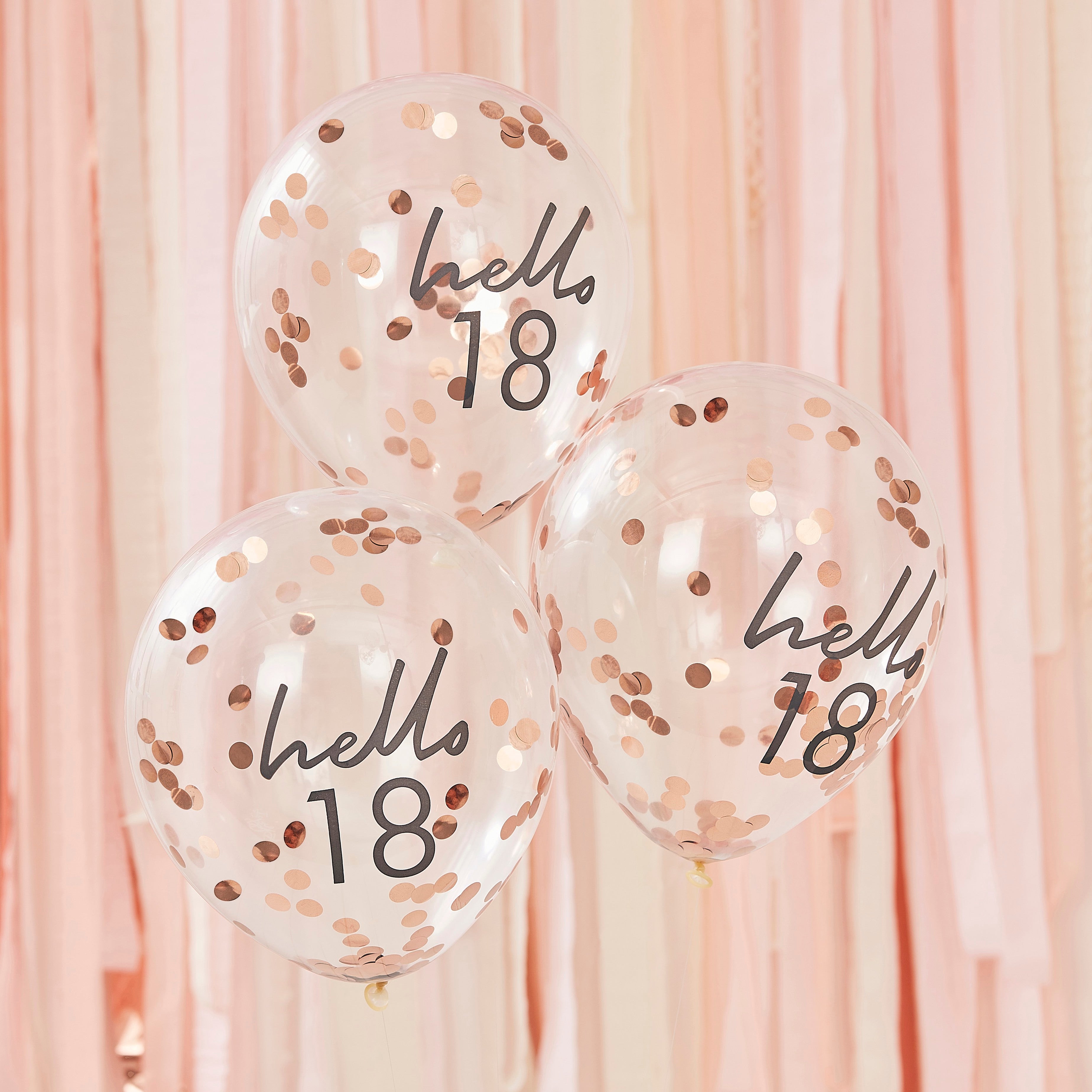 Lateks baloni s konfetima - Hello 18, rose gold