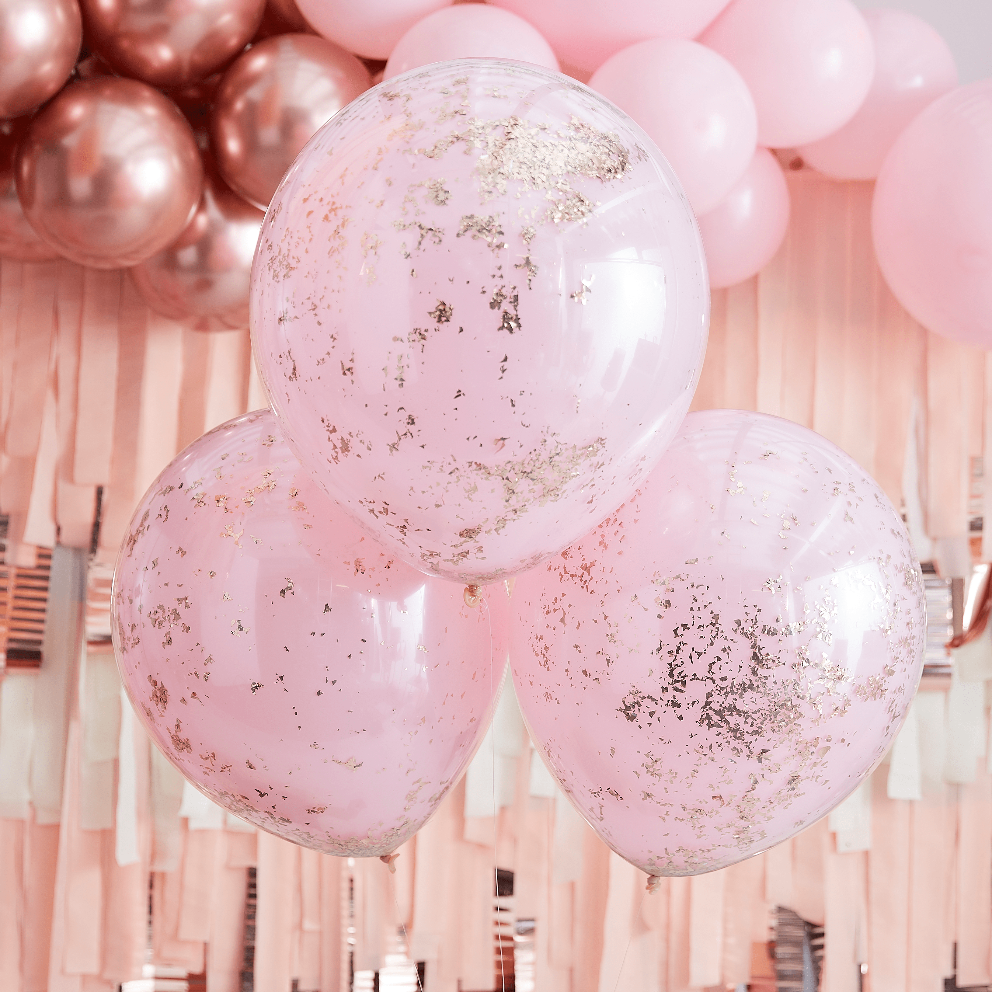 Lateks baloni s konfetima Ginger Ray - Pink & Rose Gold Double layer