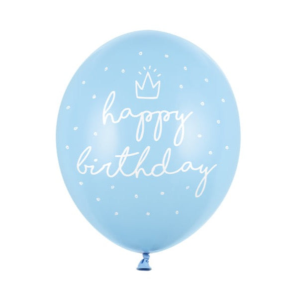 Baloni - Happy Birthday plave krune, 6 kom