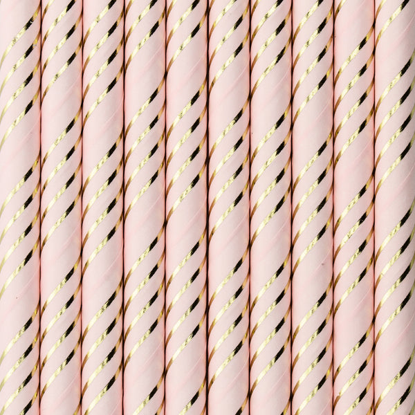 Papirnate slamke - Baby pink, zlatne pruge