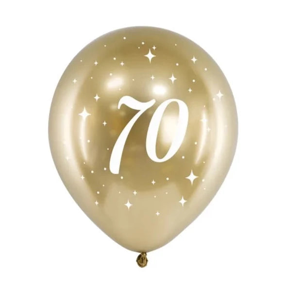Sjajni baloni - Zlatni s printom 70, 6 kom.