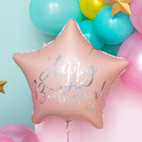 Folija balon Zvezda - Sretan rođendan puder roze