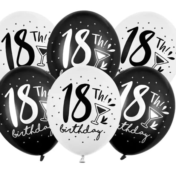 Baloni sa printom - 18. rođendan, 6 kom